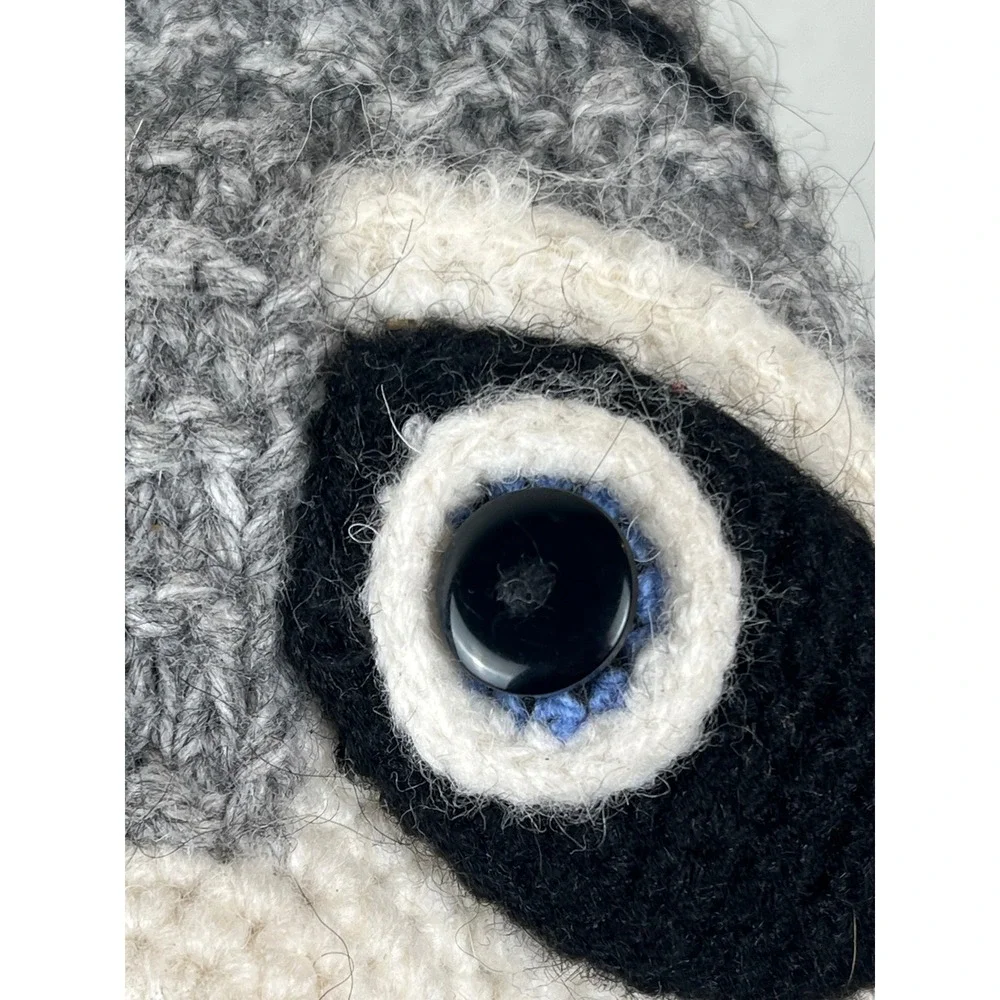 Kids Grey Jimothy Raccoon Hand Knit Animal Beanie Earflap Hat  Braided Tassels